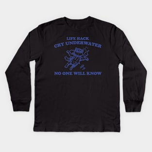Cry Underwater No One Will Know Retro T-Shirt, Funny Cat Ocean T-shirt, Sarcastic Sayings Shirt, Vintage 90s Gag Unisex Shirt, Funny Fish Kids Long Sleeve T-Shirt